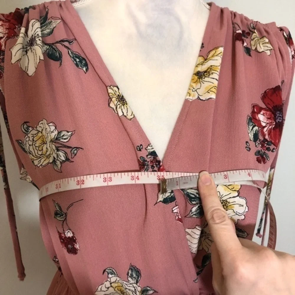 NWT Blush Rose Pink Floral Faux Wrap Midi Dress